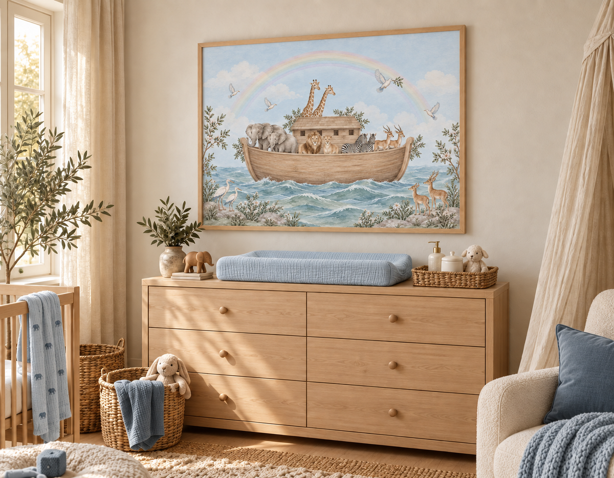 Nursery Wall Art | Noah's Ark Watercolor Print | Baby Boy Nursery Decor | Jewish Christian Nursery Gift
