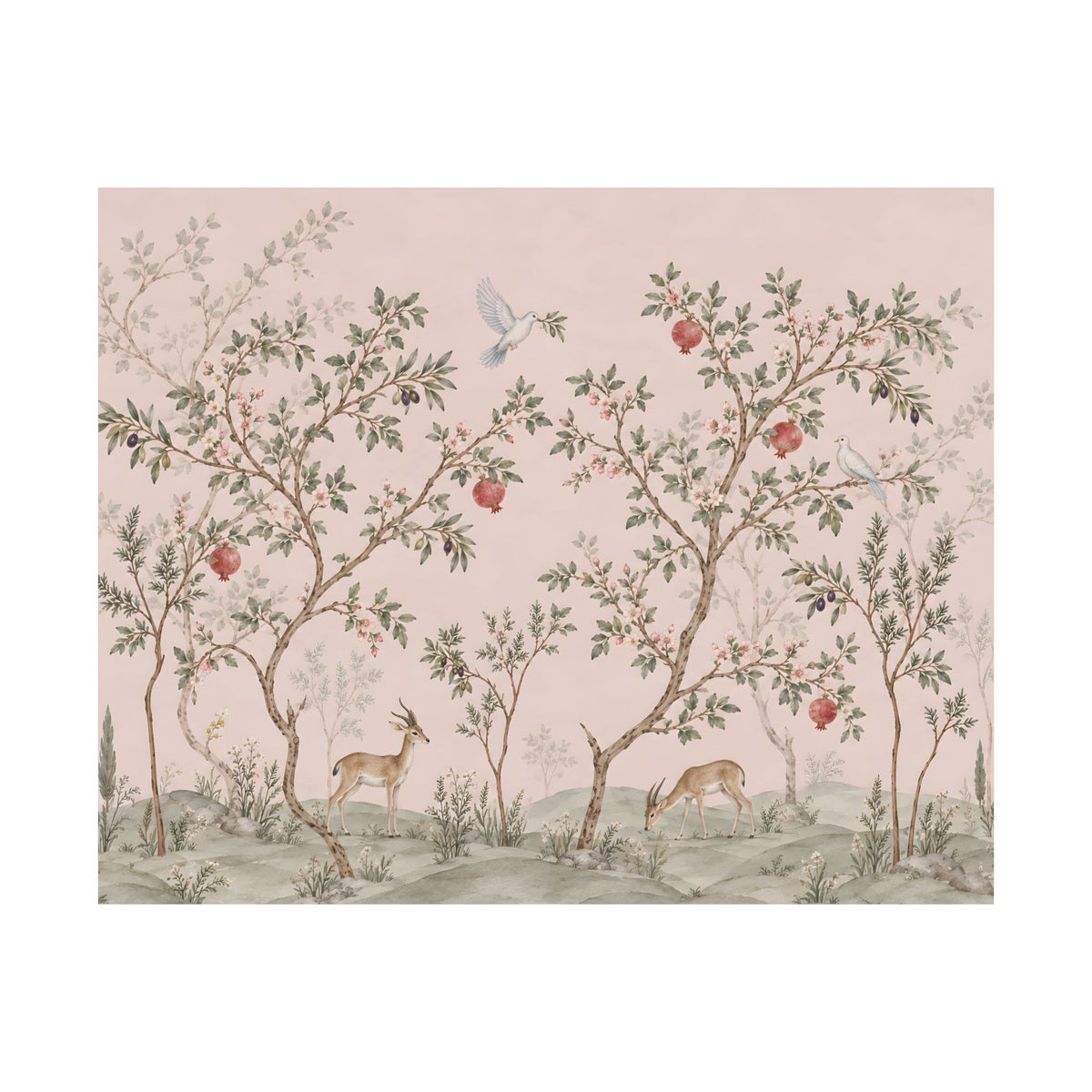 Nursery Wall Art | Pink Chinoiserie Gazelle & Pomegranate Print | Jewish Nursery Decor | Baby Girl Gift