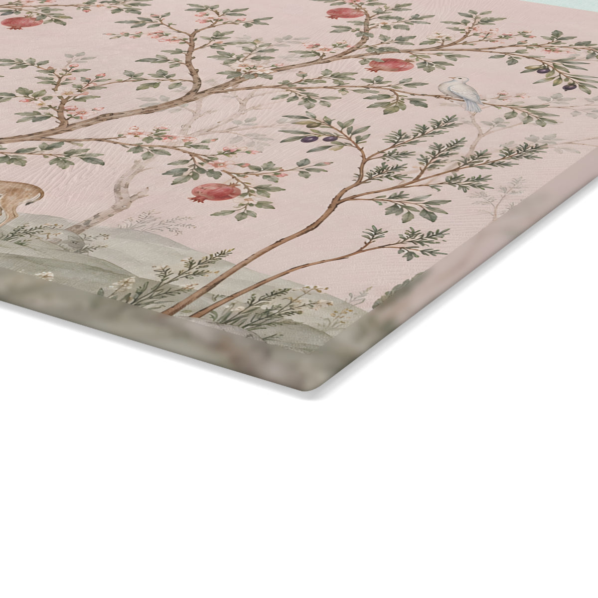 Challah Board & Menorah Drip Tray | Pink Chinoiserie Glass Tray | Shabbat & Hanukkah Judaica Gift