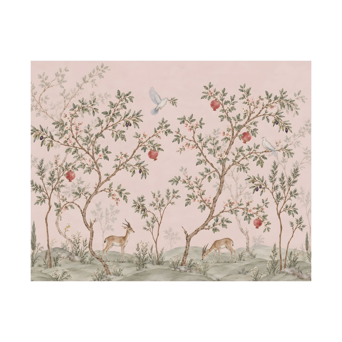 Nursery Wall Art | Pink Chinoiserie Gazelle & Pomegranate Print | Jewish Nursery Decor | Baby Girl Gift