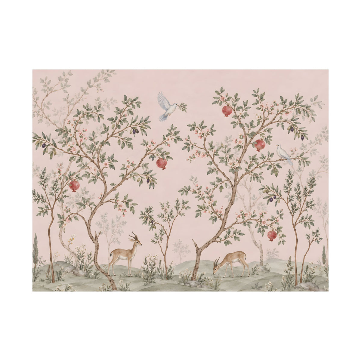 Nursery Wall Art | Pink Chinoiserie Gazelle & Pomegranate Print | Jewish Nursery Decor | Baby Girl Gift