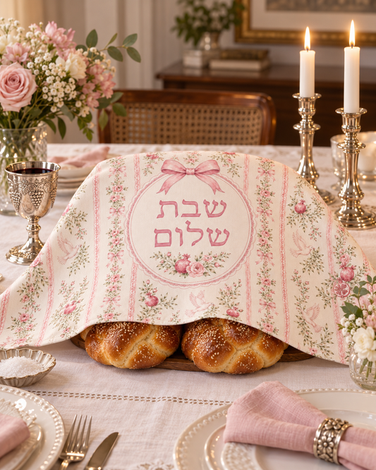 Pink Floral Dove Challah Cover