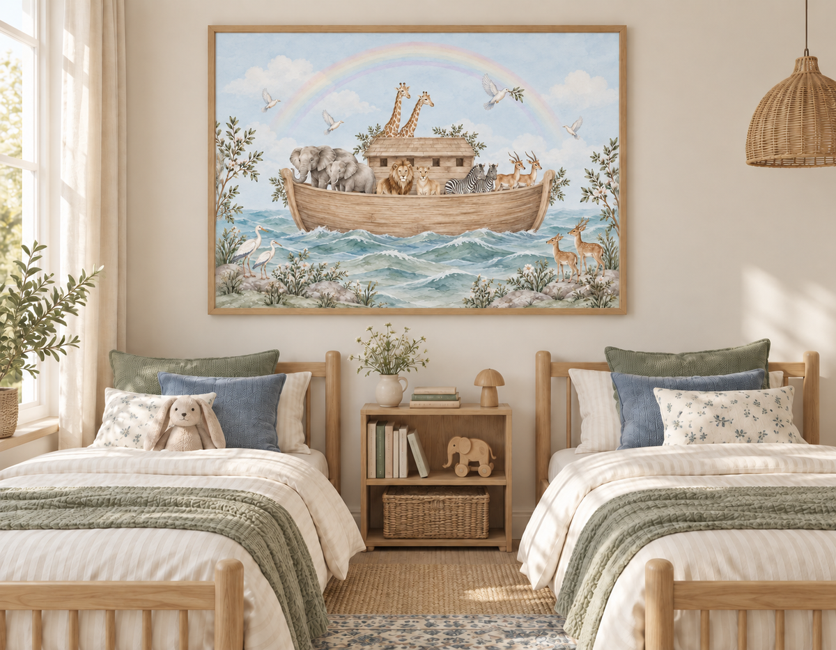 Nursery Wall Art | Noah's Ark Watercolor Print | Baby Boy Nursery Decor | Jewish Christian Nursery Gift