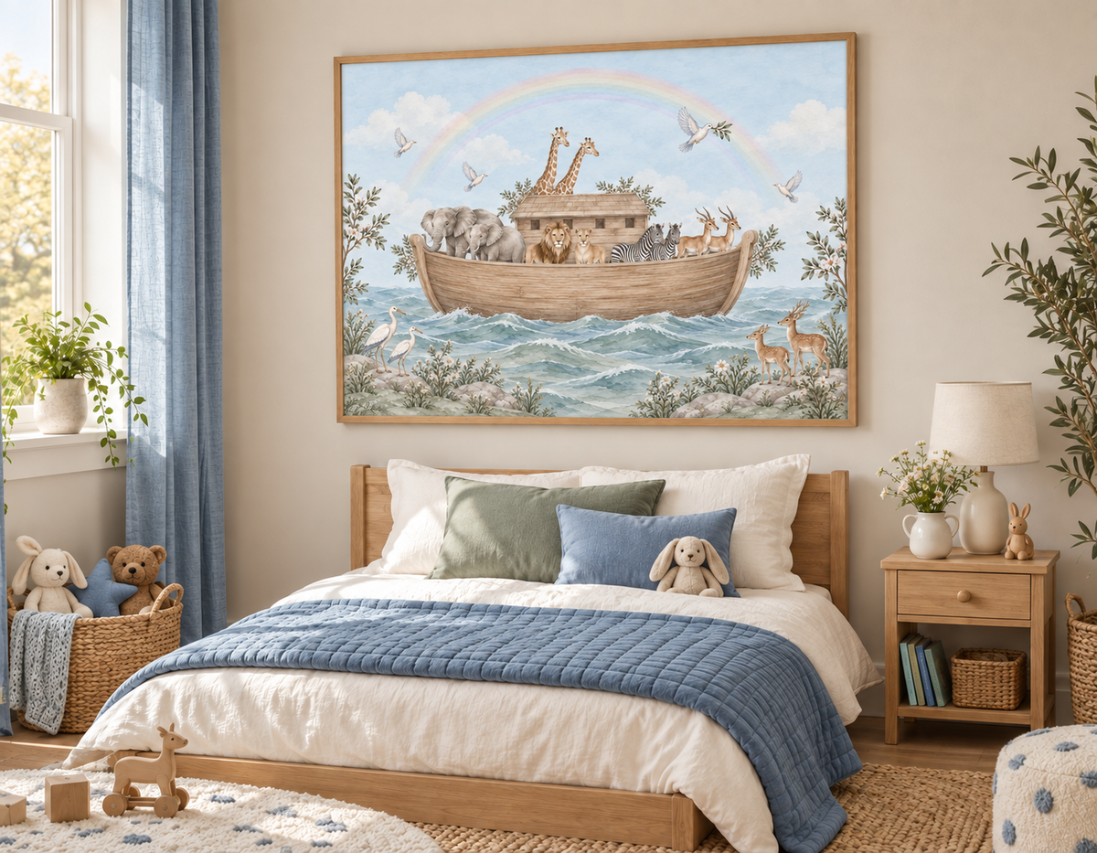 Nursery Wall Art | Noah's Ark Watercolor Print | Baby Boy Nursery Decor | Jewish Christian Nursery Gift