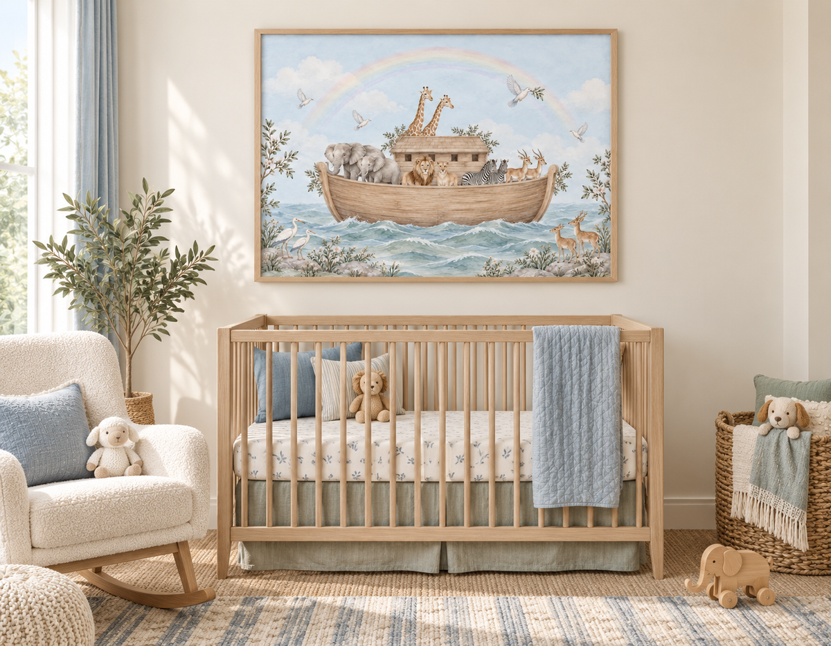 Nursery Wall Art | Noah's Ark Watercolor Print | Baby Boy Nursery Decor | Jewish Christian Nursery Gift