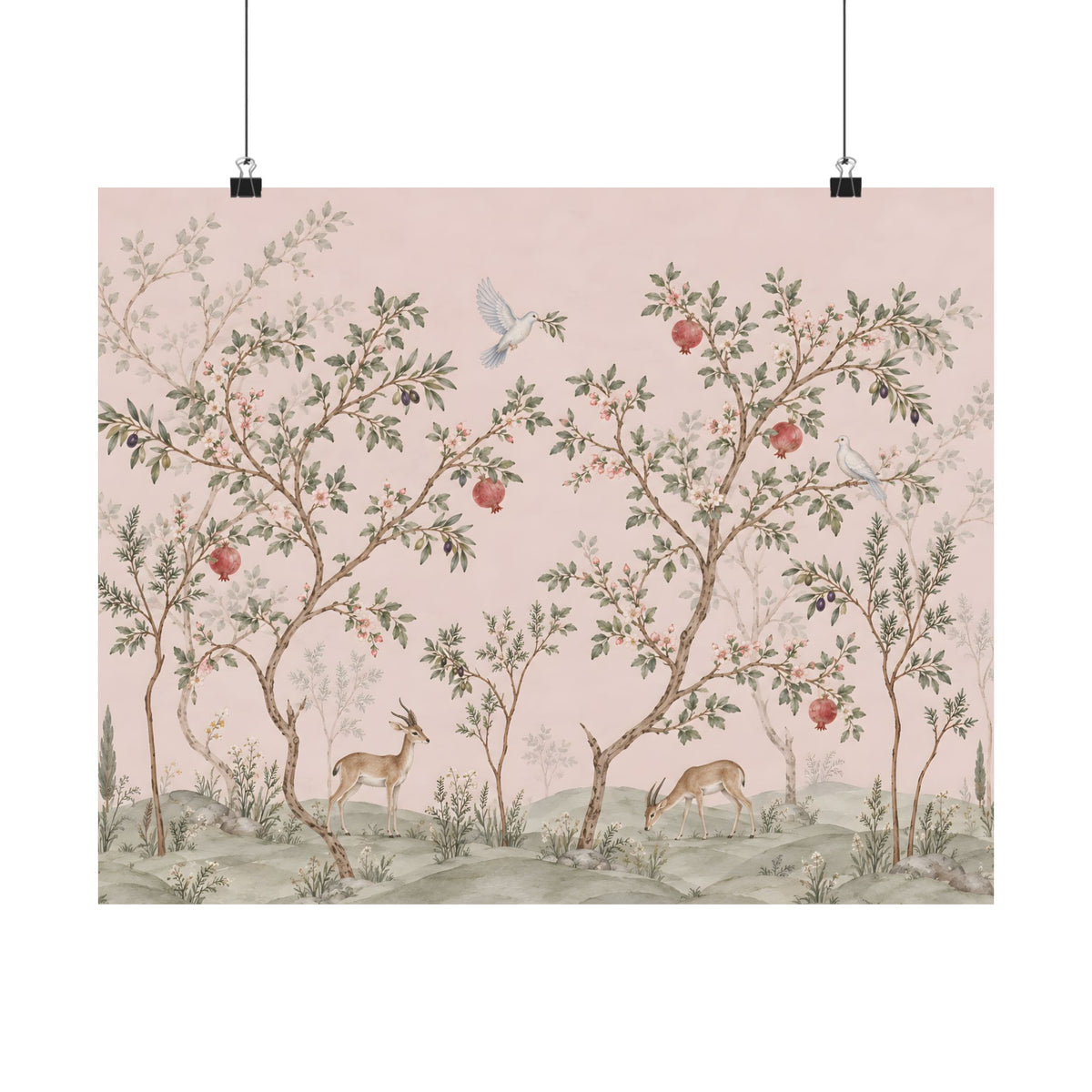 Nursery Wall Art | Pink Chinoiserie Gazelle & Pomegranate Print | Jewish Nursery Decor | Baby Girl Gift