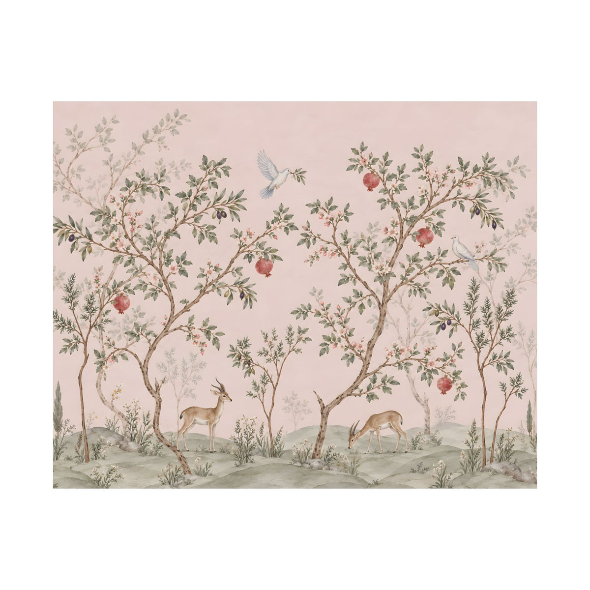 Nursery Wall Art | Pink Chinoiserie Gazelle & Pomegranate Print | Jewish Nursery Decor | Baby Girl Gift
