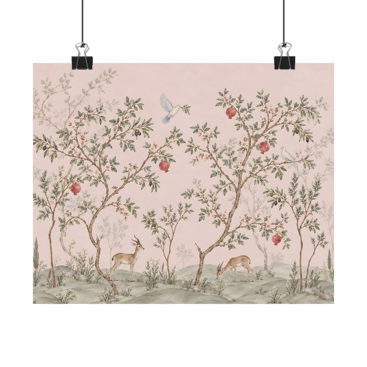 Nursery Wall Art | Pink Chinoiserie Gazelle & Pomegranate Print | Jewish Nursery Decor | Baby Girl Gift