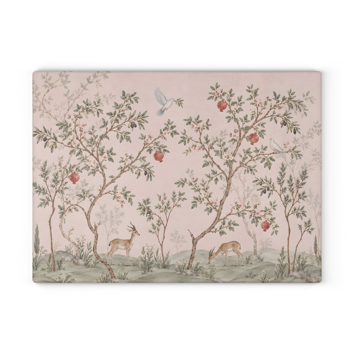 Challah Board & Menorah Drip Tray | Pink Chinoiserie Glass Tray | Shabbat & Hanukkah Judaica Gift